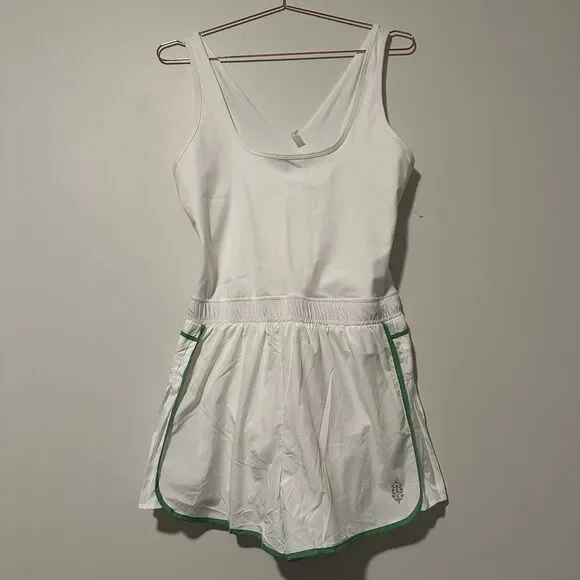 FP Movement Easy Tiger Shortsie Romper Tennis Pickleball Boho White Green XL